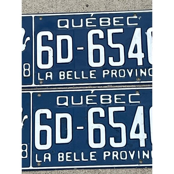 Pair of 1968 Quebec License Plates 6D-6546 LA BELLE PROVINCE White & Blue - Picture 3 of 8